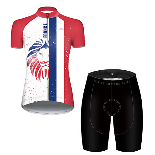 

21Grams Women's Short Sleeve Cycling Jersey with Shorts Black / Red National Flag Bike Breathable Sports Patterned Mountain Bike MTB Road Bike Cycling Clothing Apparel / Stretchy