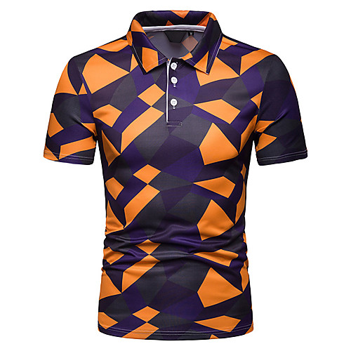 

Men's Geometric Print Polo Basic Elegant Daily Going out Blue / Orange