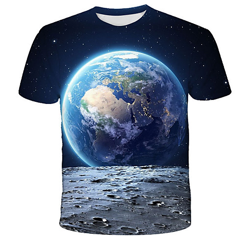 

Men's Daily Holiday Street chic / Exaggerated T-shirt - Galaxy / 3D / Graphic Blue, Print Blue