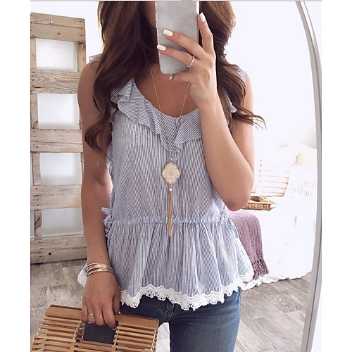 

Women's Striped Blouse Daily Weekend Blue
