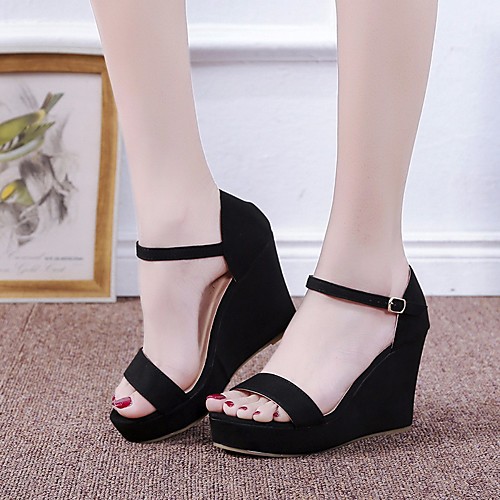 

Women's Sandals Summer Wedge Heel Open Toe Daily PU Black / Beige