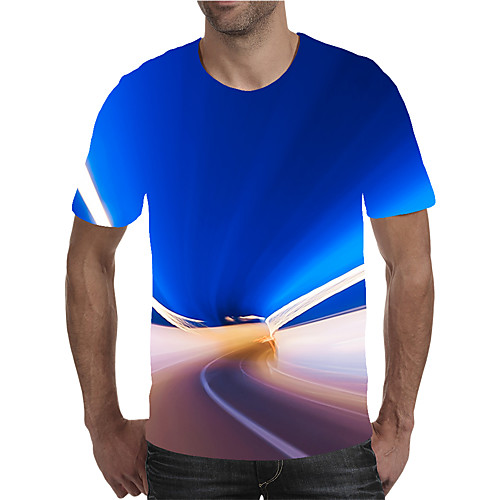 

Men's Holiday Going out Street chic / Exaggerated T-shirt - Geometric / Color Block / 3D Print Rainbow