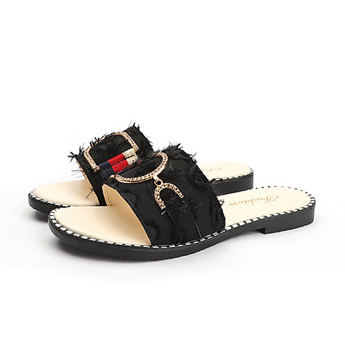 

Women's Slippers & Flip-Flops Summer Flat Heel Open Toe Casual Daily Canvas White / Black / Gray