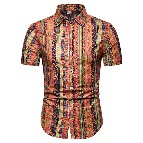 

Men's Daily Going out Basic / Tropical Shirt - Floral / Tribal / Chains Print Black & Red, Print Yellow