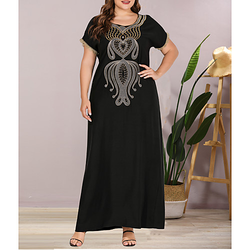 

Women's 2020 Black Summer Dress Casual Elegant Daily Going out Shift Solid Color Lace Embroidered L XL