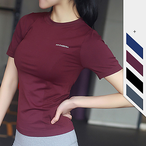 

Women's Yoga Top Solid Color Burgundy Blue Black Gray Yoga Running Fitness Tee / T-shirt Short Sleeve Sport Activewear Breathable Quick Dry Comfortable Stretchy