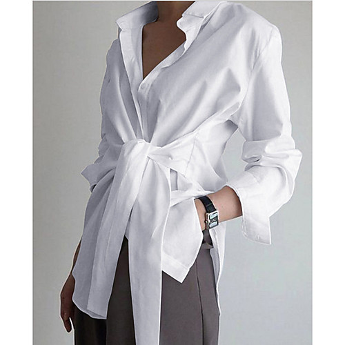

Women's Solid Colored Shirt Daily Weekend White / Black / Light Blue
