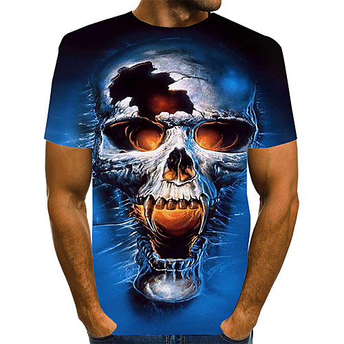 

Men's 3D Skull Pleated Print T-shirt Street chic Exaggerated Daily Going out Rainbow