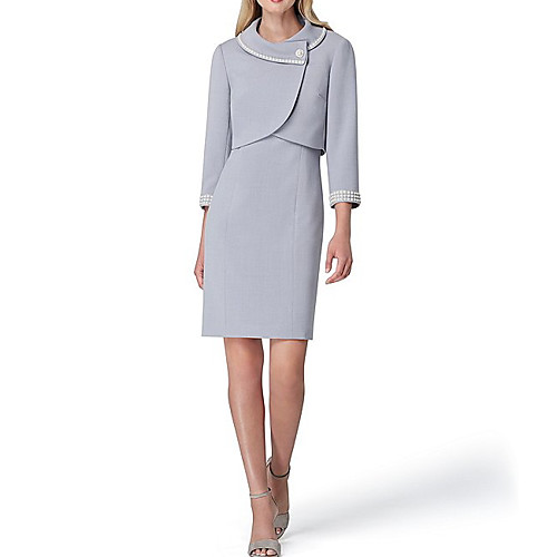 

Two Piece / Sheath / Column Jewel Neck Knee Length Satin 3/4 Length Sleeve Elegant / Sparkle & Shine Mother of the Bride Dress with Beading Mother's Day 2020