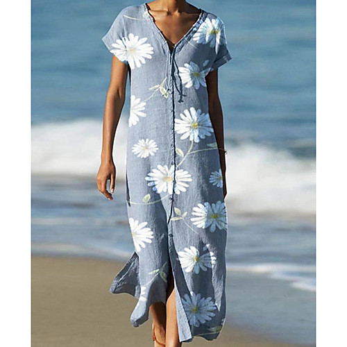 

Women's Shift Dress - Short Sleeves Floral Summer Casual 2020 Green Gray S M L XL