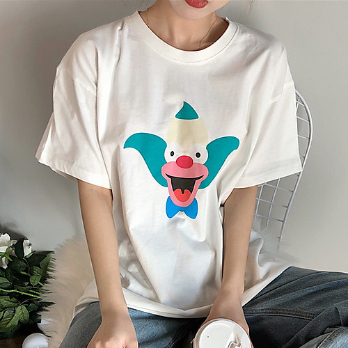 

Women's Cartoon White Print T-shirt Daily White
