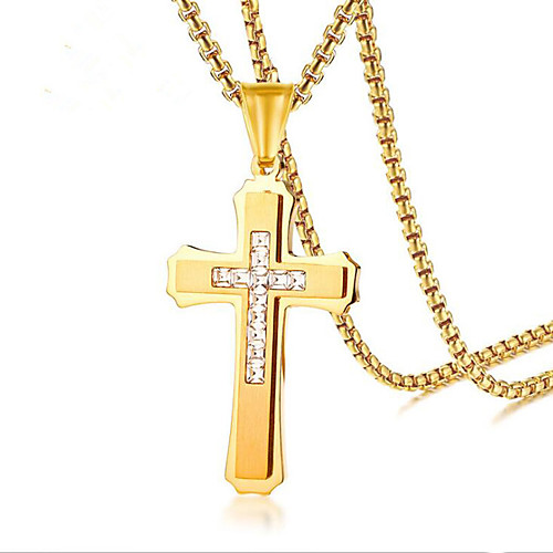 

Men's Cubic Zirconia tiny diamond Pendant Necklace Cross Vintage Fashion Hip Hop Stainless Steel Gold Silver 60 cm Necklace Jewelry For Gift Daily