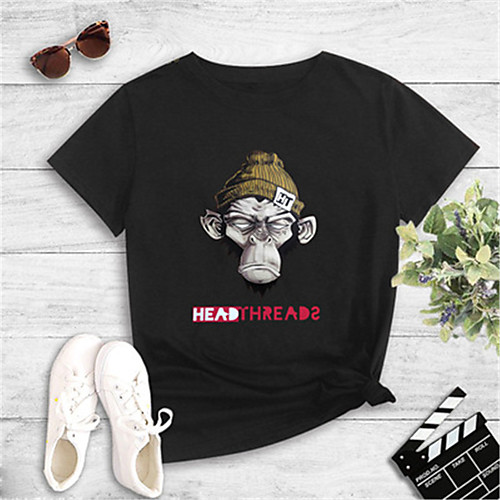 

Women's Cartoon Print T-shirt Basic Daily Going out Yellow / Blushing Pink / White / Black / Gray