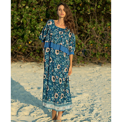 

Women's 2020 Blue Summer Dress Casual Sundress Print M L