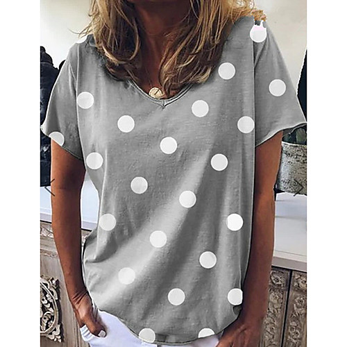 

Women's Polka Dot T-shirt V Neck Daily Summer Black Yellow Orange Khaki Gray S M L XL 2XL 3XL 4XL 5XL