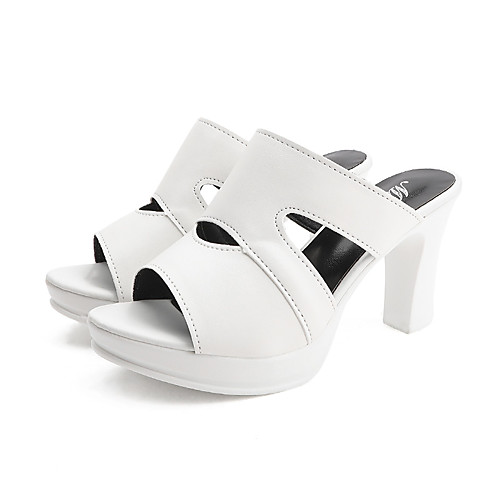 

Women's Heels Summer Pumps Open Toe Minimalism Daily Outdoor PU White / Black