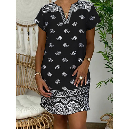 

Women's Black Shift Dress - Short Sleeves Geometric Summer Elegant Daily 2020 Black M L XL