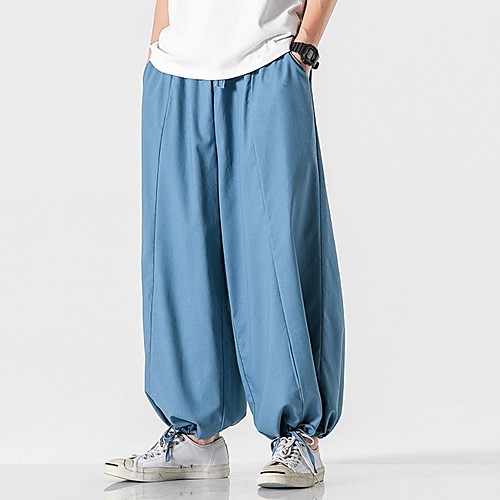 

Men's Sporty / Chinoiserie Wide Leg Pants - Solid Colored Drawstring Comfort Blue Dark Gray Black US32 / UK32 / EU40 US34 / UK34 / EU42