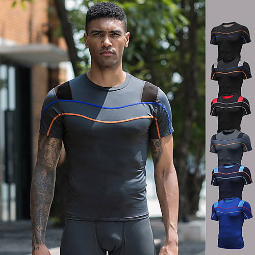 

Men's Running Shirt Patchwork Color Block Dark Grey Black / Red Black Blue Dark Blue Elastane Yoga Running Fitness Tee / T-shirt Short Sleeve Sport Activewear Breathable Quick Dry Comfortable Stretchy