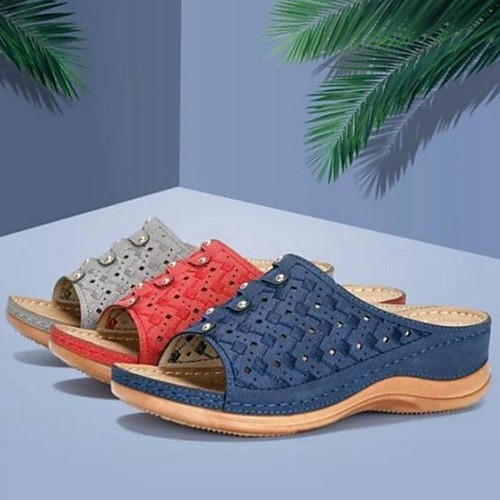 

Women's Slippers & Flip-Flops Summer Wedge Heel Open Toe Daily PU Red / Blue / Gray