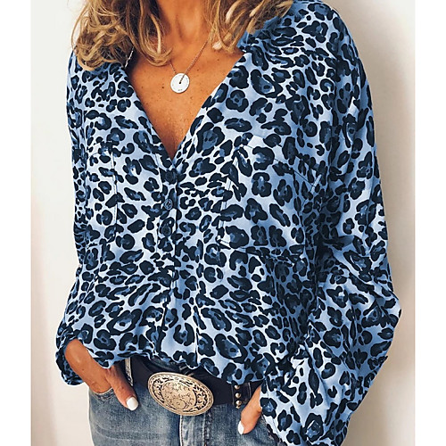

Women's Daily Shirt - Leopard Print V Neck Blushing Pink