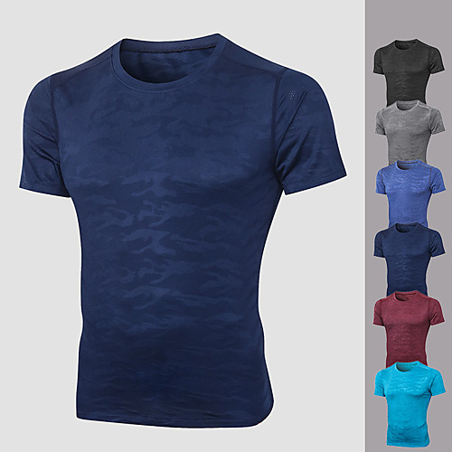 

Men's Running Shirt Fashion Black Burgundy Blue Dark Blue Gray Elastane Yoga Running Fitness Tee / T-shirt Short Sleeve Sport Activewear Breathable Quick Dry Comfortable Stretchy
