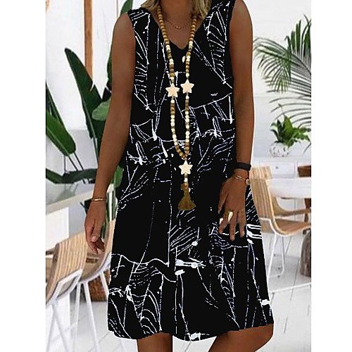 

Women's A-Line Dress Knee Length Dress - Sleeveless Geometric Summer Casual 2020 Black Blue Red S M L XL XXL XXXL