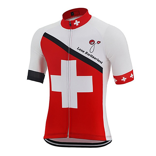 

21Grams Men's Short Sleeve Cycling Jersey Red / White Bike Jersey Top Mountain Bike MTB Road Bike Cycling UV Resistant Breathable Quick Dry Sports Clothing Apparel / Stretchy