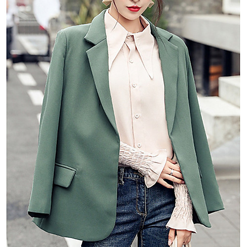 

Women's Daily Regular Coat, Solid Colored Notch Lapel Long Sleeve Polyester Green / Beige