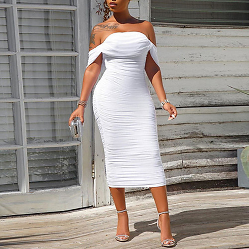 

Women's White Dress Elegant Bodycon Solid Color S M