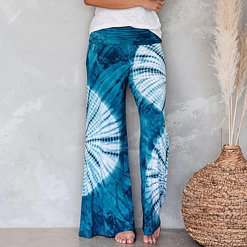 

Women's Basic Wide Leg Pants - Tie Dye Blue S M L