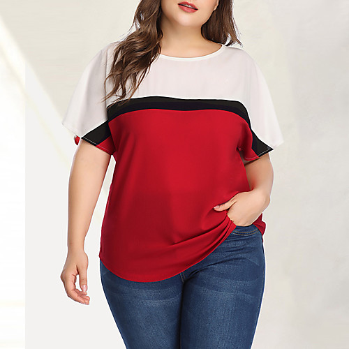

Women's Daily Going out Basic / Punk & Gothic Blouse - Color Block Print Red