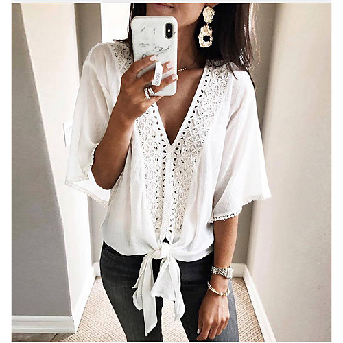 

Women's Solid Colored Blouse Daily Going out White
