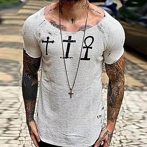 

Men's Geometric Print T-shirt Daily Gray