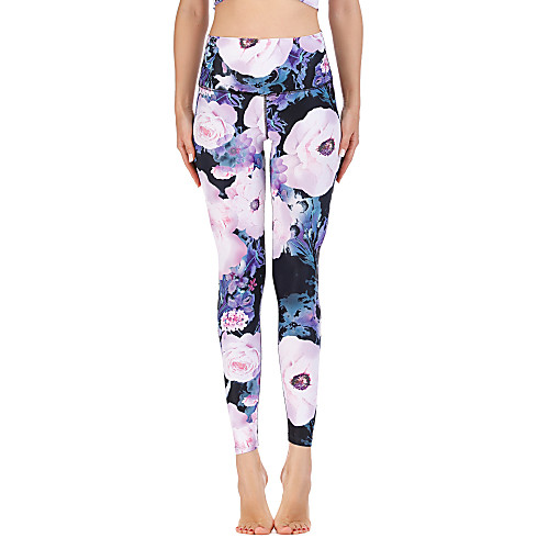 

Women's Yoga Pants Winter Floral Print Purple Running Fitness Gym Workout Tights Leggings Sport Activewear Moisture Wicking Soft Butt Lift Tummy Control Stretchy Skinny