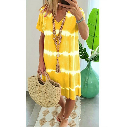 

Women's Shift Dress Knee Length Dress - Short Sleeves Print Summer Casual Mumu 2020 Blue Red Yellow Orange Green S M L XL XXL XXXL XXXXXL