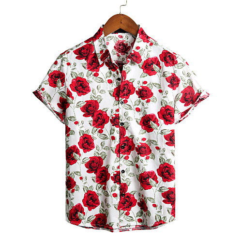 

Men's Floral Shirt - Cotton Tropical Hawaiian Holiday Beach Classic Collar White / Short Sleeve / Button Down Collar