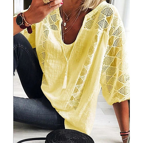 

Women's Check Blouse Daily White / Yellow / Light Blue