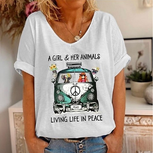 

Women's Graphic T-shirt V Neck Daily White Black Blue Red Yellow Blushing Pink S M L XL 2XL 3XL 4XL 5XL