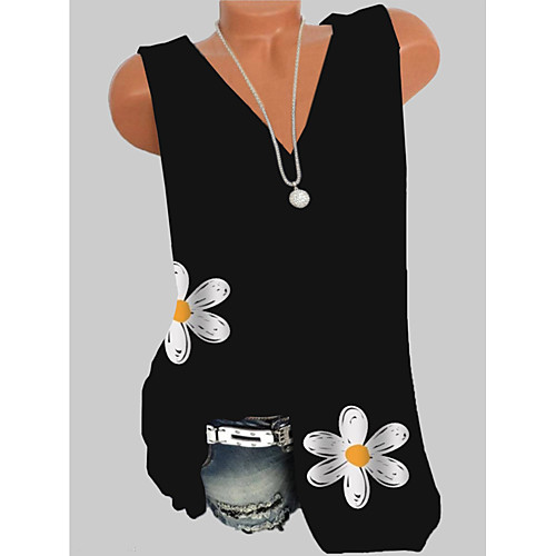 

Women's Graphic Daisy T-shirt - Print V Neck Daily Black S M L XL 2XL 3XL 4XL