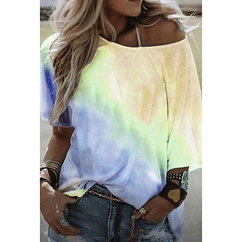 

Women's Color Block Tie Dye T-shirt Round Neck Daily Summer Purple Yellow Blushing Pink Light Blue S M L XL 2XL 3XL