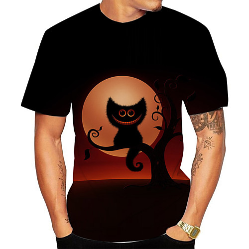 

Men's Daily Going out Basic T-shirt - 3D / Animal Black