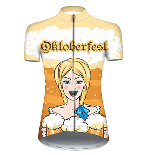 

21Grams Women's Short Sleeve Cycling Jersey OrangeWhite Oktoberfest Beer Bike Top Mountain Bike MTB Road Bike Cycling Breathable Sports Clothing Apparel / Micro-elastic