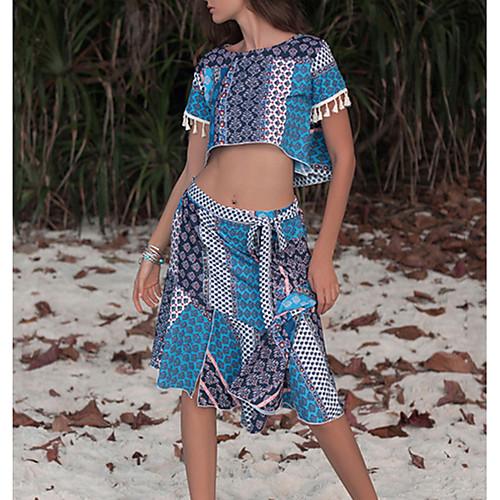 

Women's 2020 Blue Summer Dress Casual A Line Geometric M L
