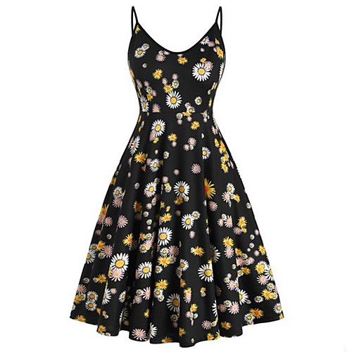 

Women's Strap Dress Knee Length Dress - Sleeveless Floral Summer Sexy 2020 Black S M L XL XXL XXXL