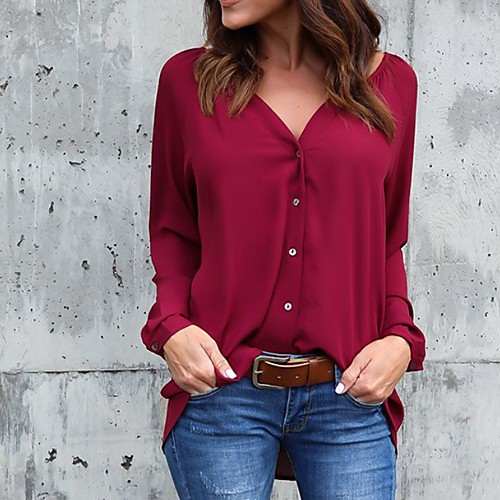 

Women's Solid Colored Shirt Daily Wine / Blushing Pink / Army Green / Blue / Royal Blue / White / Black / Gray