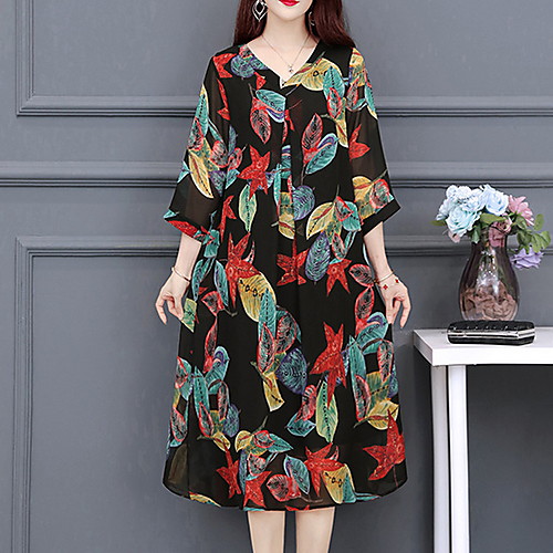 

Women's Black Shift Dress - Short Sleeves Geometric Summer Casual 2020 Black L XL XXL