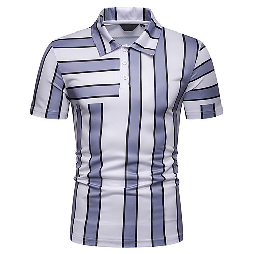 

Men's Striped Print Polo Basic Elegant Daily Going out Navy Blue / Gray