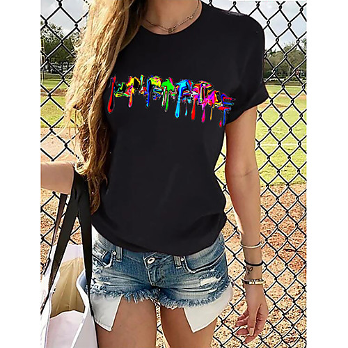 

Women's Rainbow Graphic Love Wins Print T-shirt Basic Casual / Daily Black