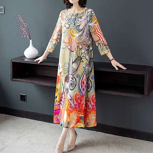 

Women's Sheath Dress - 3/4 Length Sleeve Floral Summer Elegant 2020 Orange M L XL XXL XXXL